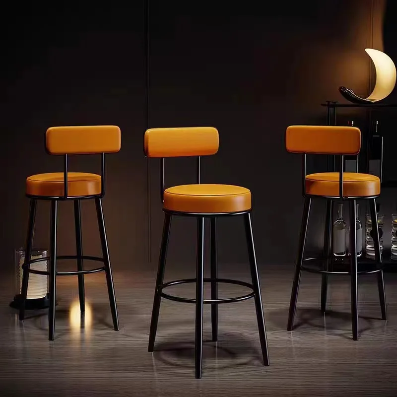 

Современный барный стул в скандинавском стиле, простой роскошный бытовой барный стул из кованого железа и кожи, мебель для гостиной и бара