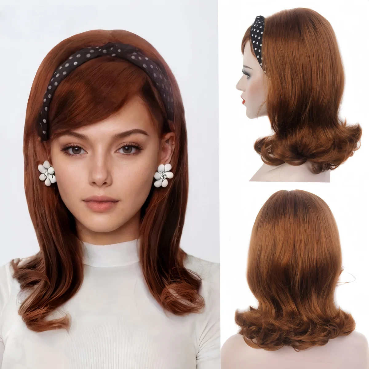 女性用ブロンドの蜂の巣ヘアウィッグ 前髪付き 70年代レトロスタイル ハロウィンコスプレパーティー用ヘアスタイル REEWES 70年代風フリップウィッグ  前髪付き 合成毛 女性用 ピンナップスタイル 60年代風 ビーハイブウィッグ ハロウィンコスチューム パーティーウィッグ ..., image size:1200x1200