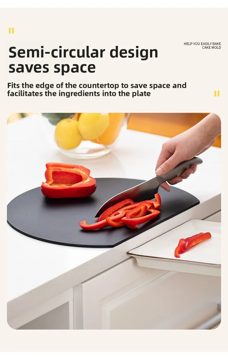Description Picture 6 of itemD-Shaped Dual-Sided Chopping Board: Non-Slip TPU, Heat & Wear Resistant for Fruits, Vegetables and Meat Prep