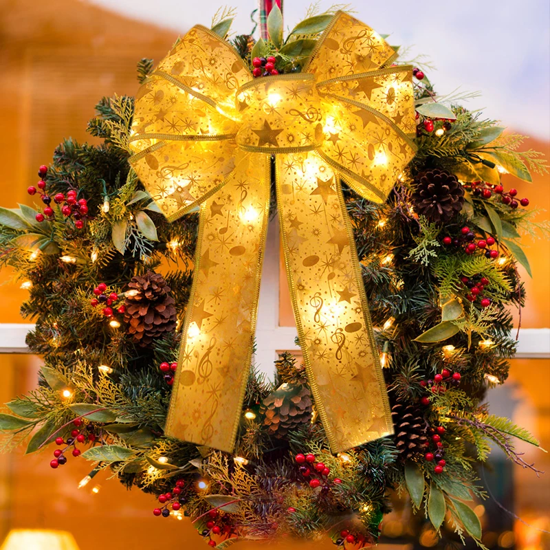 Description Picture 3 of itemXmas Tree LED Light Bow Ribbon Christmas Decorations For Home Tree Topper Hanging Ornament 2025 New Year Party DIY Gifts Craft