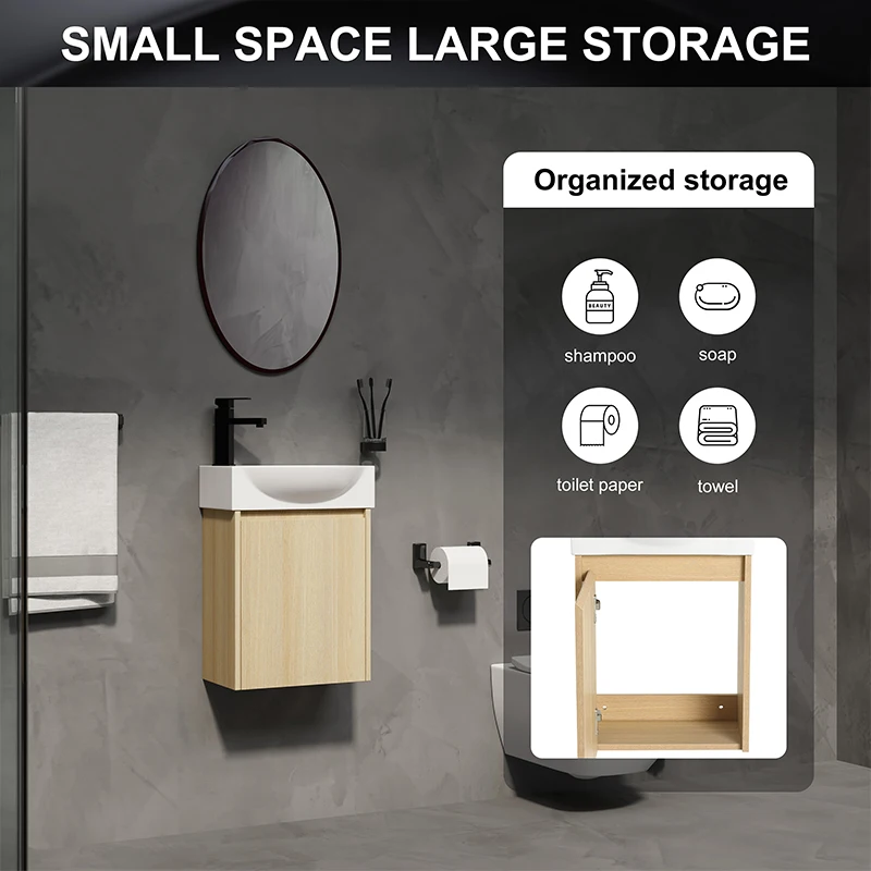 16 "Bathroom Vanity Sink Combo for Small Space, Modern Small Bathroom Vanity with Sink, Bathroom Sink Cabinet Set ,Oak