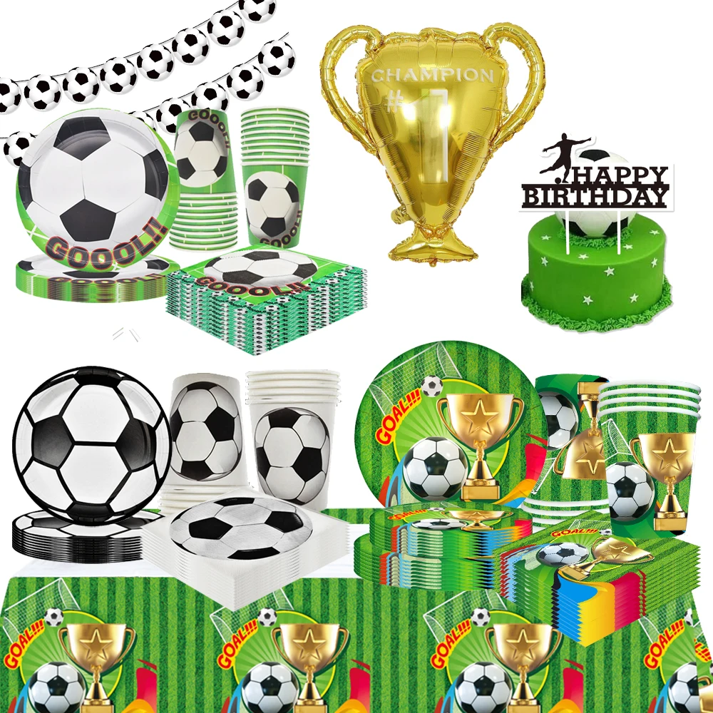 

Football Soccer Themed Tableware Soccer party Decor Paper Cups Plates Balloon Banner Gift Bag For Soccer Birthday Party Supplies