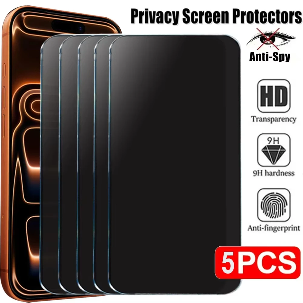 Lot de 5 protections d'écran anti-espion en verre trempé pour iPhone 17 Pro, 16, 11, 12, 13, 14, 15 Pro Max Plus et iPhone Air 17e, 16e