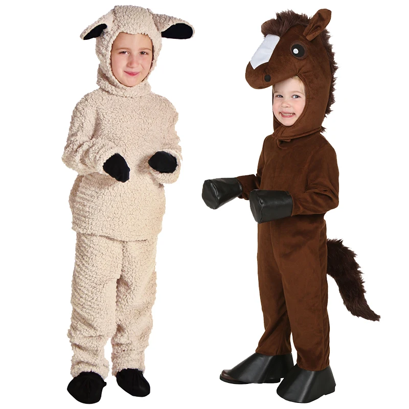 Kids Animal Costumes Set Sheep & Horse Plush Clothes Outfits Children Party Dress - Up