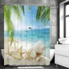 Starfish Shell Shower Curtain, Ocean Beach Island Palm Tree Dolphin Starfish Shell Bathroom Decorative Shower Curtain, Waterproo 2