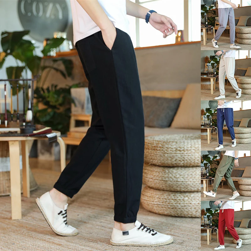 

2023 Fashion Casual Pants Summer Loose Korean Style Trendy Slim Thin Beam Pants Linen Harem Pants Joggers Trousers Streetwear