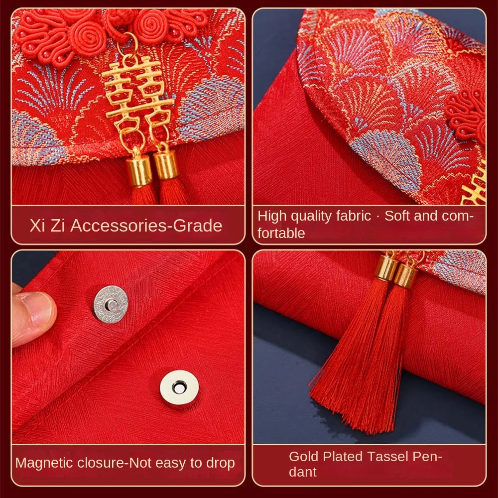 New Year Blessing Words Brocade Red Envelope Brocade Cloth Tassel Embroidery 2025 Money Pocket Spring Festival Best Wishes