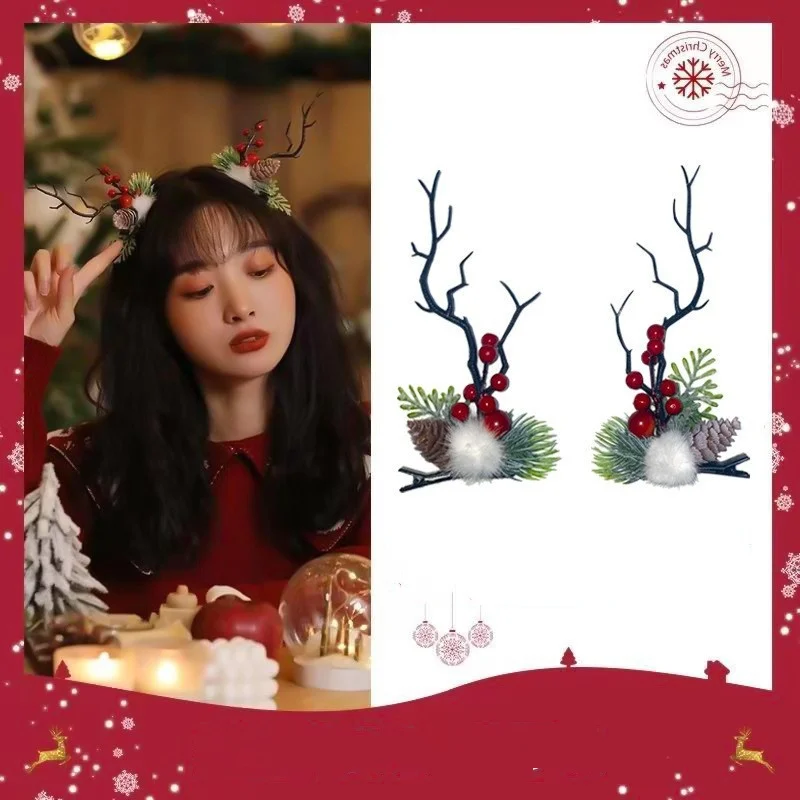 2/6개/세트 귀여운 크리스마스 엘크 귀 머리핀 여성 소녀 산타 눈사람 헤어핀 크리스마스 파티 바레트 어린이 코스프레 헤어 액세서리