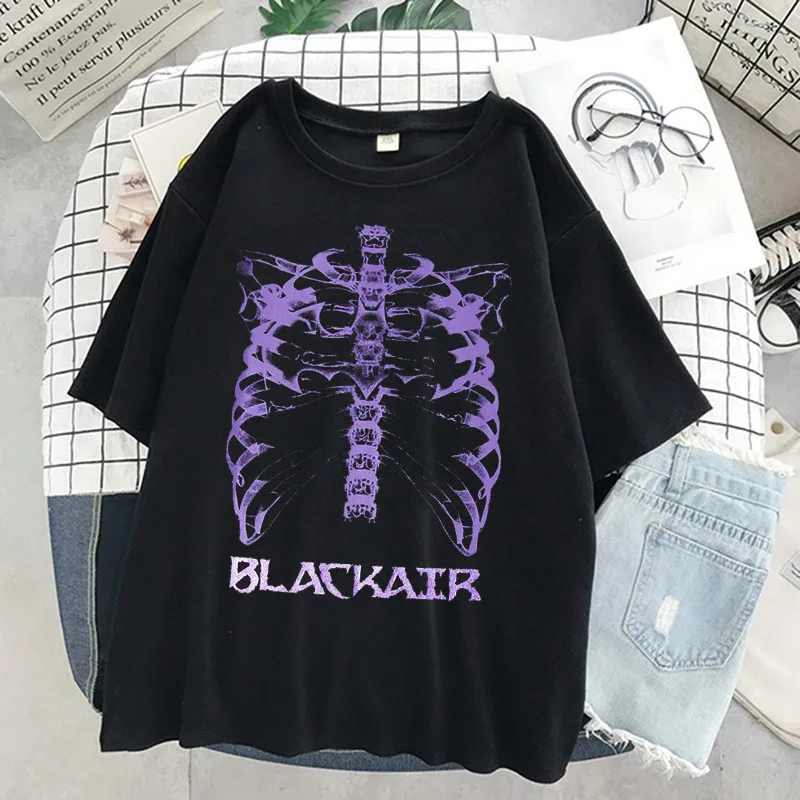 Oversized T-shirt Women Dark Skull Bones Heart and Lung Print T-shirt Funny Harajuku Summer Short Sleeve Streetwear Tee Tops cute summer crop tops Tees