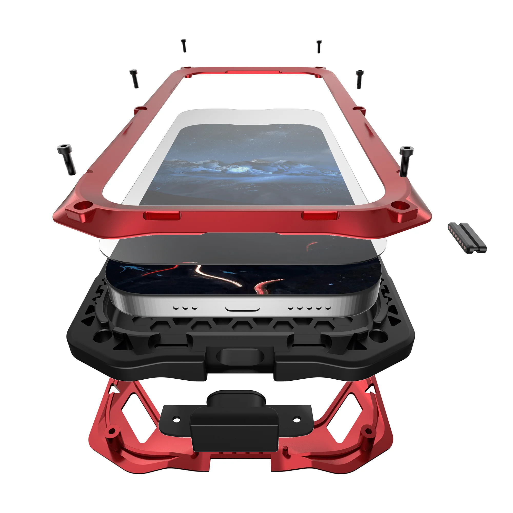 Premium Air Metal Case with Built-in Tempered Glass & Camera Stand - Heavy Duty Full Body Shockproof Cover