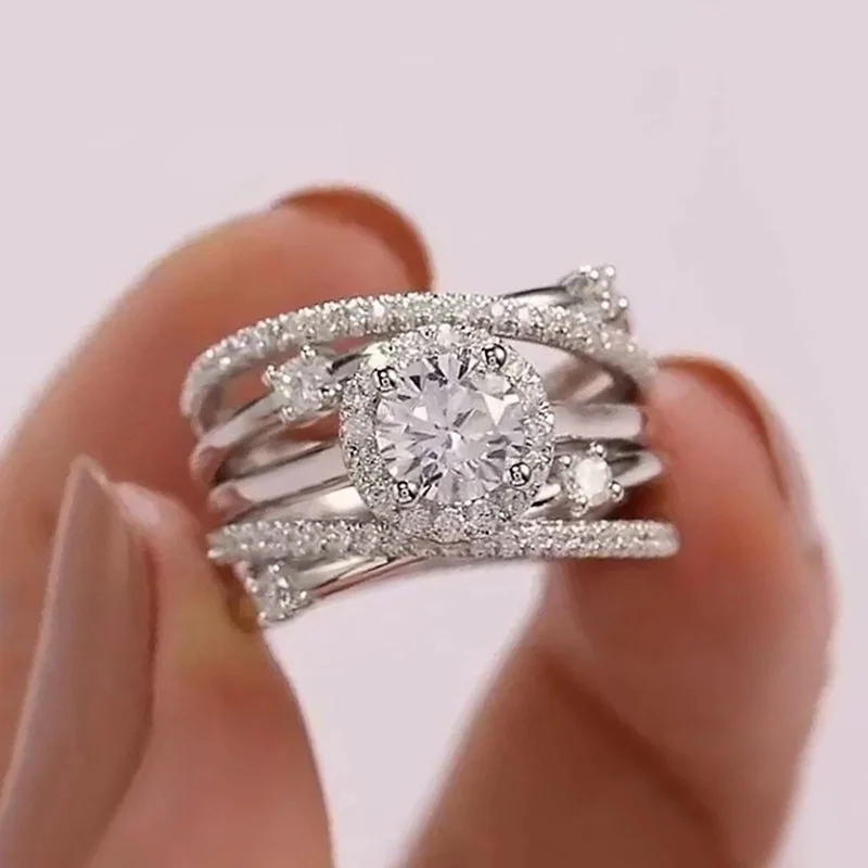 Anillo Circonita Ajustable Anillo Compromiso Mujer Ouran - Chapado Oro Rosa Y Plata | Circonita Cúbica | Tamaño Ajustable | Caja Regalo Anillo Promesa Plata