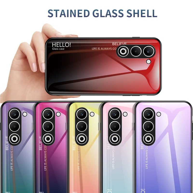 Shockproof Gradient Tempered Glass Phone Case with Silicone Bumper