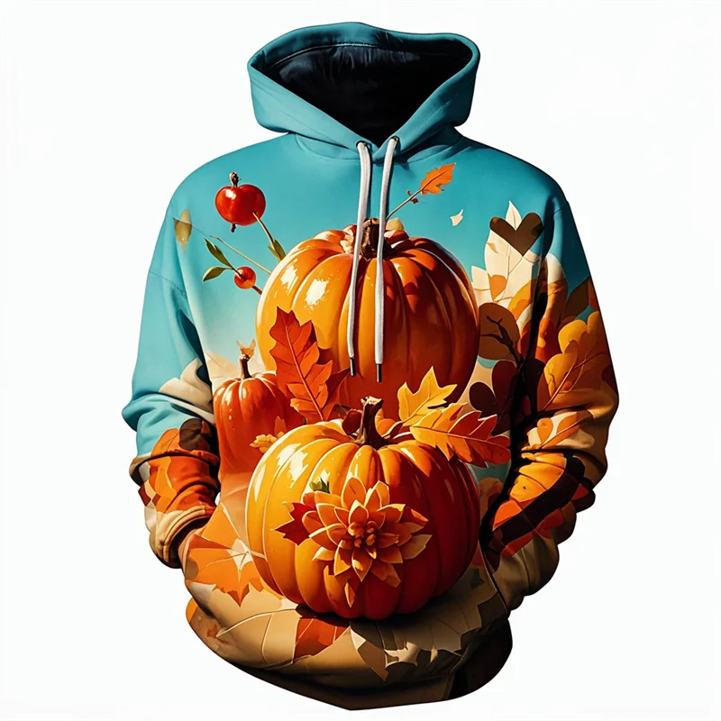 thumbnail image 1 of Sudadera con capucha para el día de Acción de Gracias con estampado 3D para hombre, sudadera con estampado de calabaza y pavo feliz, camisetas de calle de otoño, jerséis de manga larga, 1 of 5