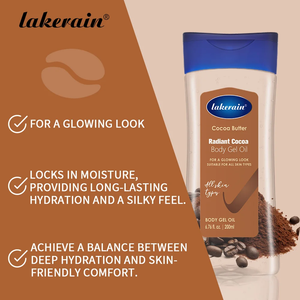Lakerain Cocoa Butter Deep Hydrating Body Gel Oil - Radiant Moisture for All Skin Types, 200ml