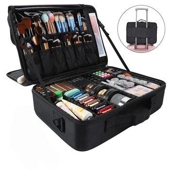 Grande Valigetta da Viaggio per Trucco, Organizer Cosmetico Professionale per Donne, Portatile con Divisori Regolabili e Tracolla
