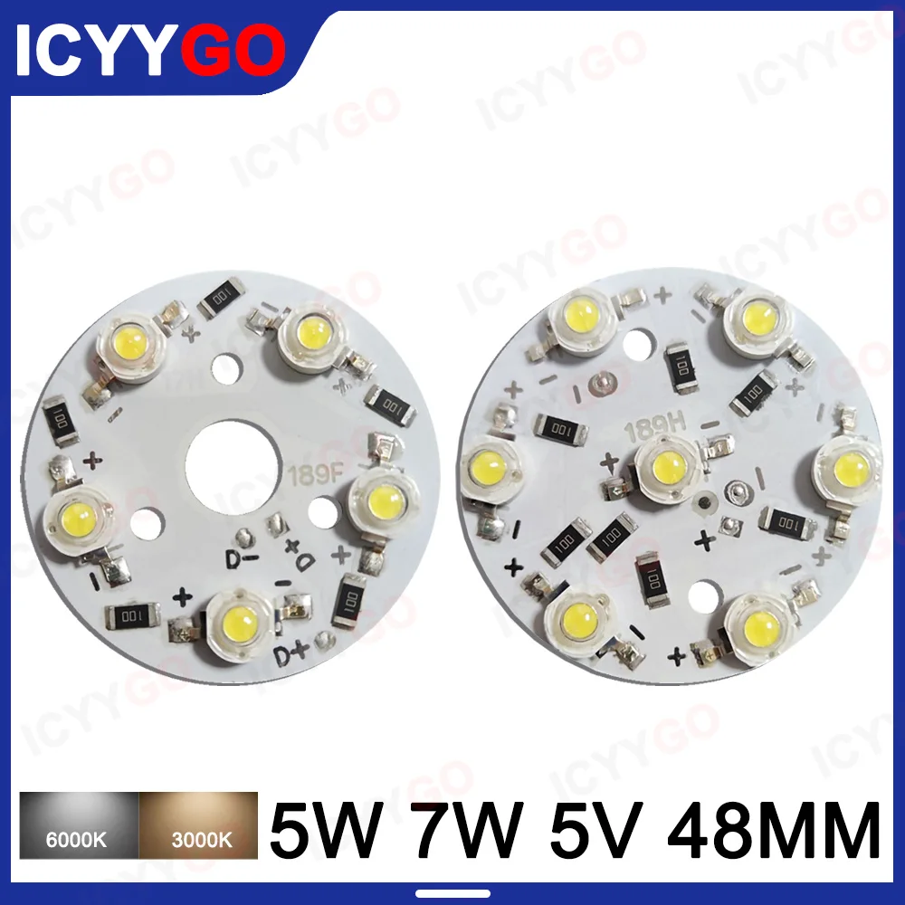 LED High Power Lamp Beads 5W 7W 48MM DC 5V Light Source Board PCB 35mli Chip Suitable For Light Bulbs Downlights And Spotlights