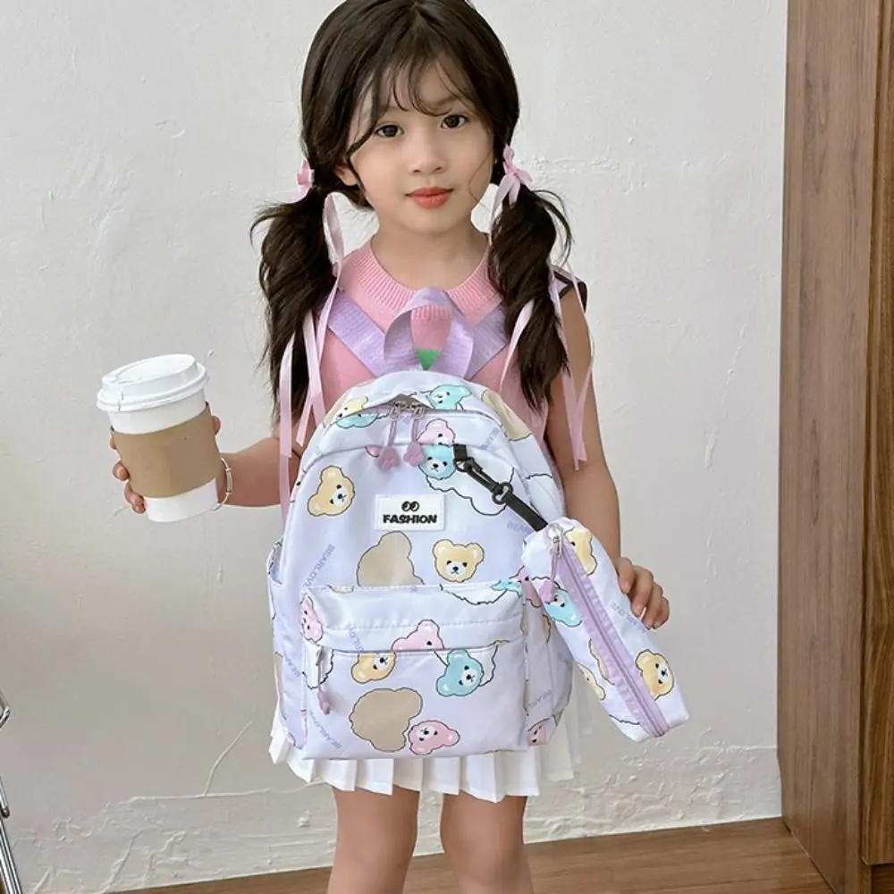 

Pencile Bag Pendant Children Bear Backpack Large Capacity Letter Cartoon Shoulder Bag Travel Bag Handbag Students School Bag