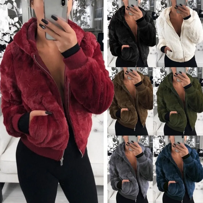 Teddy Coat Women Winter Faux Fur Coat With Hood New Thick Fluffy Pockets Plush Hooded Jacket Ladies Autumn Overcoat Outerwear uv protection jacket sun protection jacket with detachable brim hood pockets for cycling running unisex sunscreen outwear