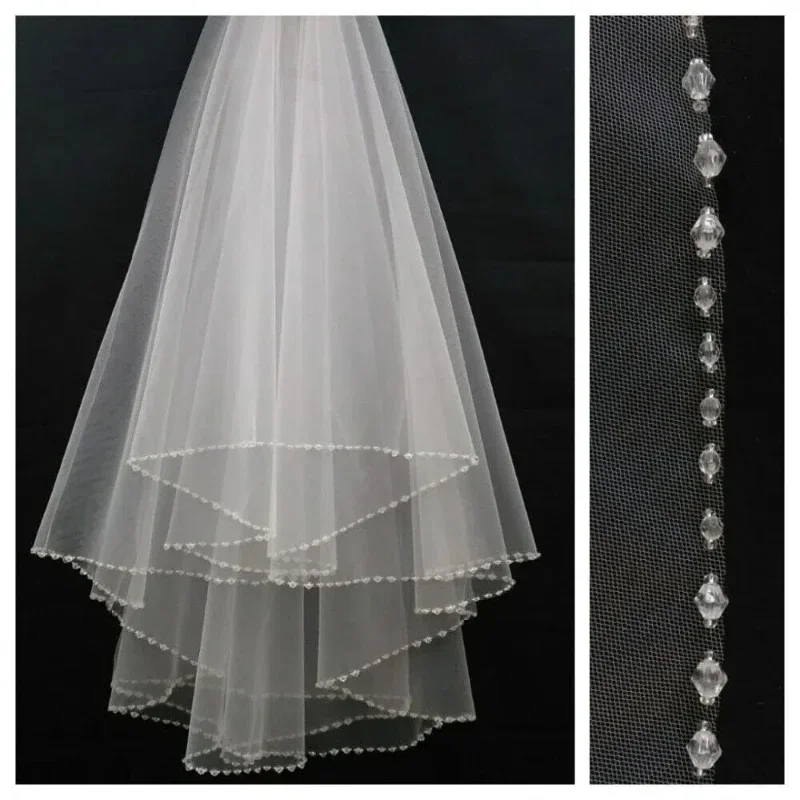 Sparking Bridal Veil Rhinestones Crystals 2 Layers Brides Accessories for Wedding