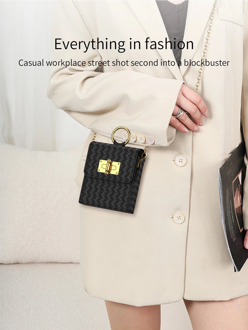 Mini tracolla per Samsung Galaxy Z Flip 3 4 5G Borsa per telefono con cordino a catena in pelle semplice con anello ultra sottile_voghion.com