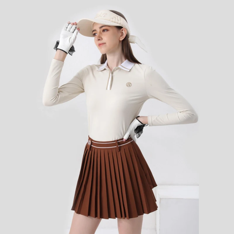 Spring and Autumn Golf Women's Long-sleeved T-shirt Skirt Tennis Suit Female Polo Shirt Top Fashion Pleats Skort Golf Outfits