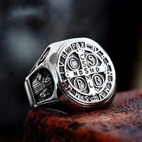 Vintage Exorcism Saint Benedict Cspb Cross Ring Men Punk Amulet Christianity Rings Stainless Steel Jewelry Gift Wholesale 1