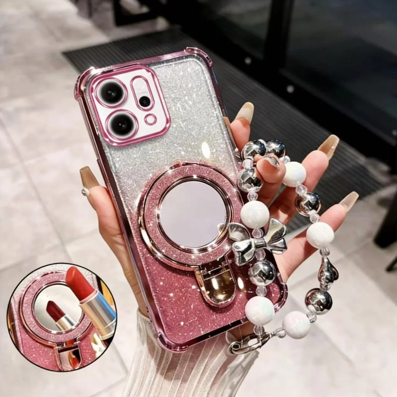 Shockproof Plating Mirror Magnetic Bracket Bracelet Phone Case Cover