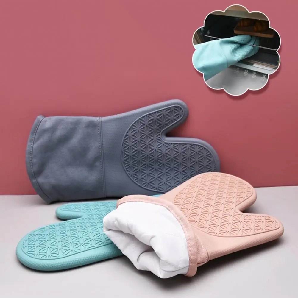 Good Grip Oven Mitt Silicone Soft Cotton Lining Baking Glove Thicker Anti-slip Heat Resistant Microwave Glove Kitchen Gadgets