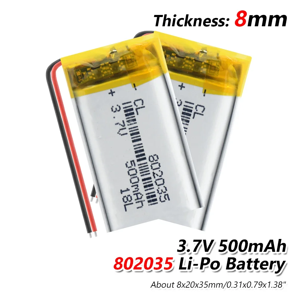 

2021 3.7V 500mah lithium polymer battery 802035 New volt li po ion lipo rechargeable batteries for dvd GPS navigation