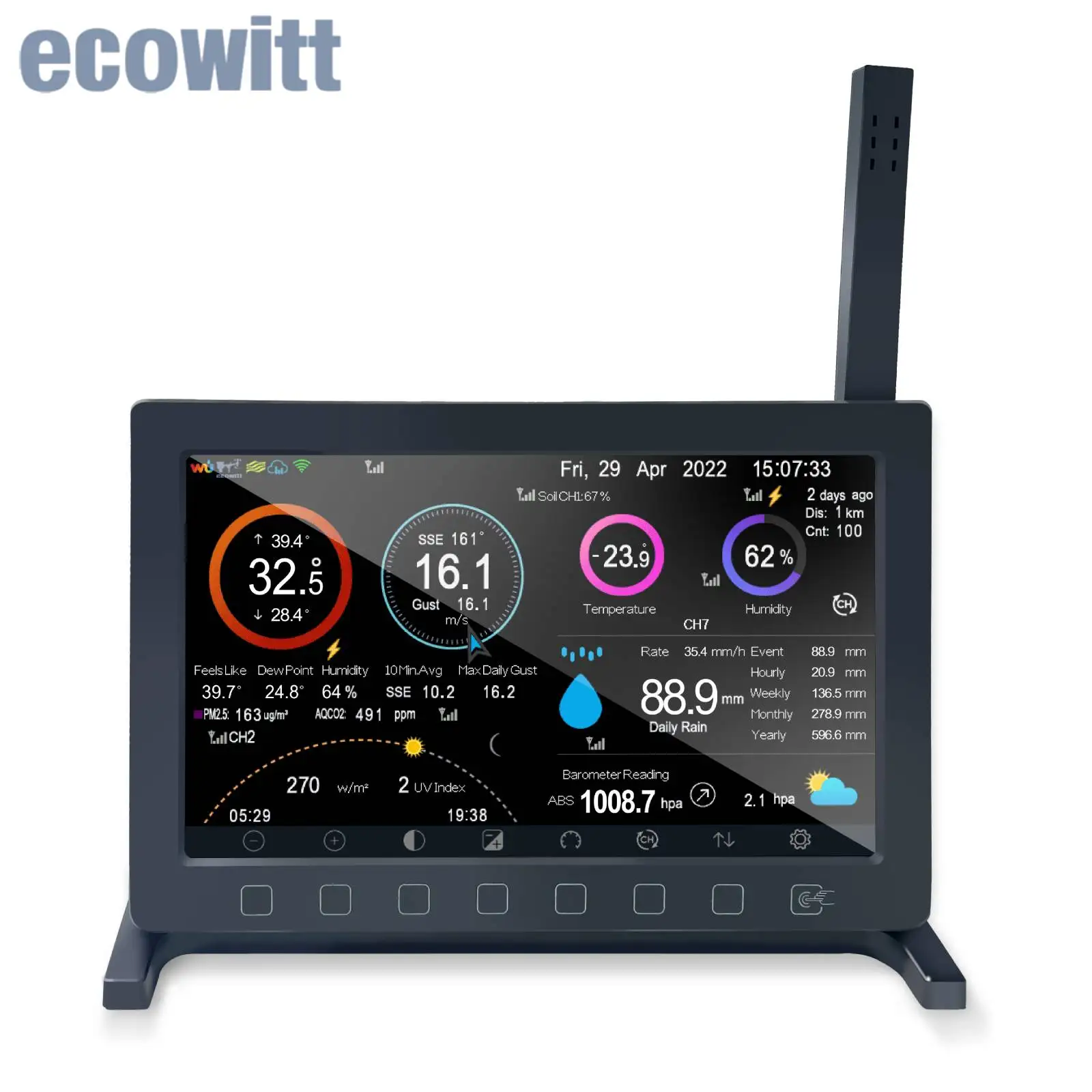 Ecowitt hp2560 _ c 7 ''TFT tylko konsola do wyświetlania stacji pogodowych Wi-Fi, obsługa wielojęzyczna, kompatybilna z czujnikami Ecowitt