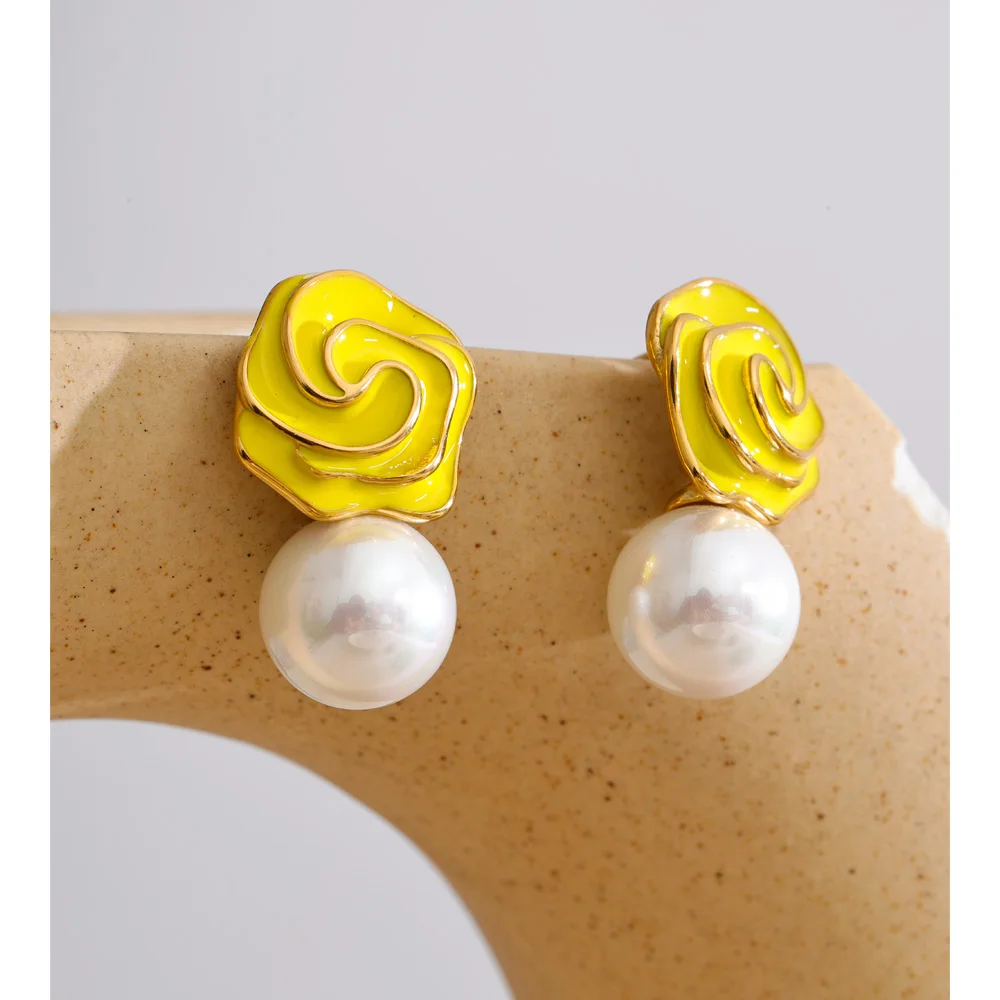 Yhpup Earrings Imitation Pearls Stud for Women
