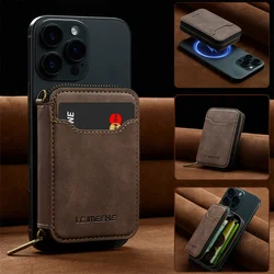 Luxurious MagSafe Magnetic Leather Flip Wallet Phone Case with Zipper Card Holder (Coffee)