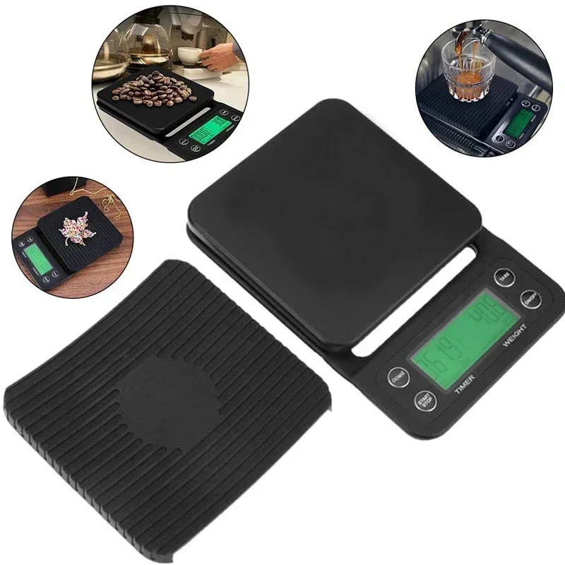 5kg/0.1g Black Electronic Digital Kitchen Scale Portable Drip Coffee Scale With Timer High Precision LCD Electronic Scales