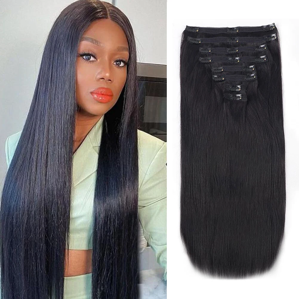 Straight Clip In Hair Extensions Remy Human Hair Natural Black Clip-On HairPiece Full Head Thick 8Pcs/Sets For Women 120G