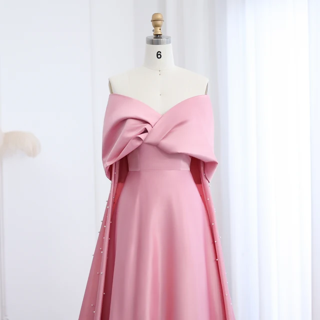 Luxury Dubai Pink Satin Evening Dresses with Train Off Shoulder Arabic for Wedding Party Gowns 481 (Customer Link) 3