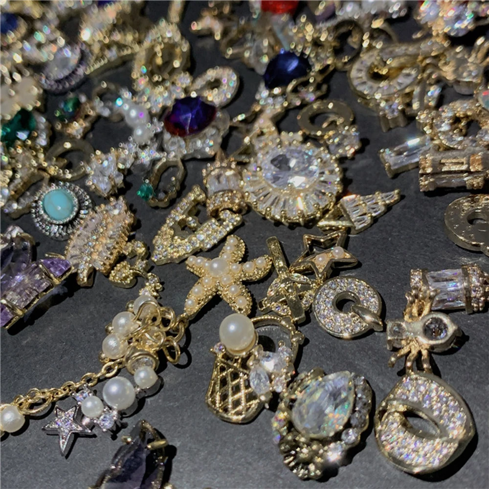 50Pcs Random Mix luxury nail charm Mixed-Style 3D Alloy Crystal Rhinestone Gem nail decoration Shiny Flat-Back Stone Nail Decor 6