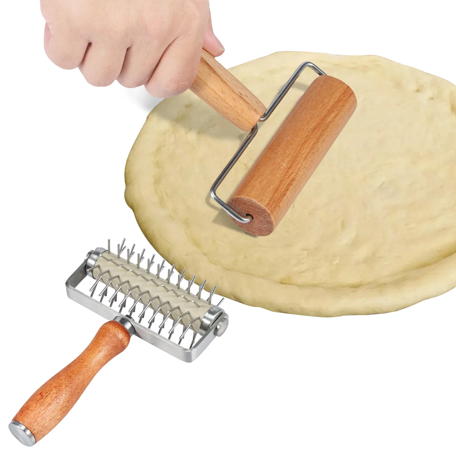 2 Pieces Pizza Dough Roller Dough Docker Docker Wood Pastry Pizza Roller Hole Maker