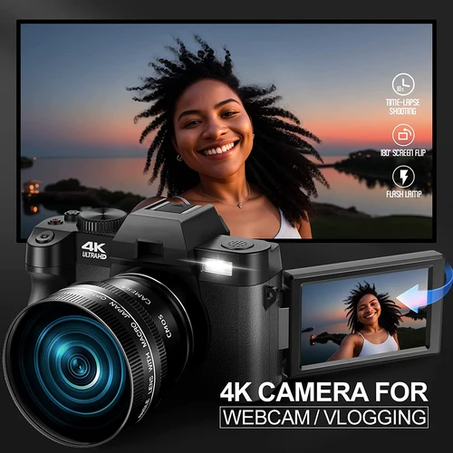G-Anica 매크로 렌즈 4K 디지털 카메라 플립 스크린 셀카 캠코더, 48MP 유튜브 브이로그 와이파이 웹캠 비디오 레코더, 16X 디지털 줌 5