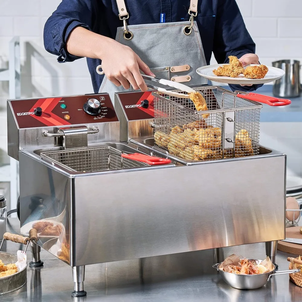 Deep fryers Commercial Deep Fryer 12L x 2 Large Dual Tank Electric Countertop Fryer for Restaurant with 2 Frying Baskets