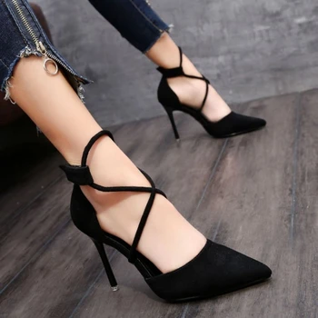 Women's Suede High Heel 9cm 2023 New Pointed Stiletto Fashion Sexy Black Wedding Shoes Nude Bridal Shoes Heel Woman 1