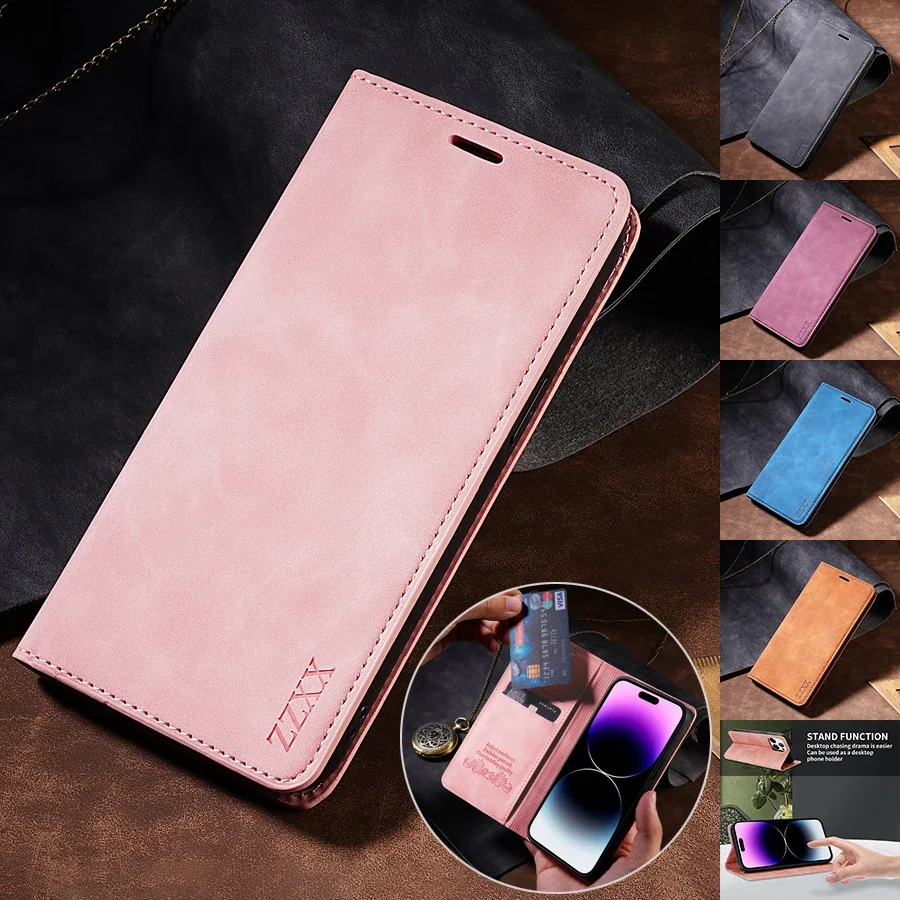 Luxury Magnetic Flip Wallet Case with Card Slot - Leather Design