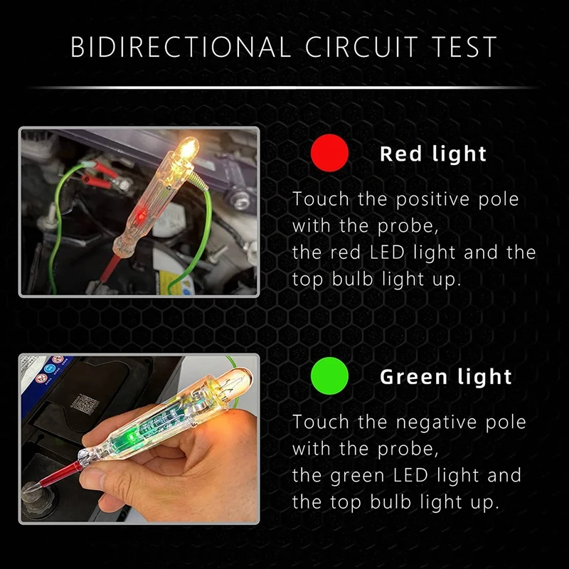 

10X Automotive LED Circuit Tester 6-24V Test Light With Dual Probes 47 Inch Antifreeze Wire Alligator Clip For Testing