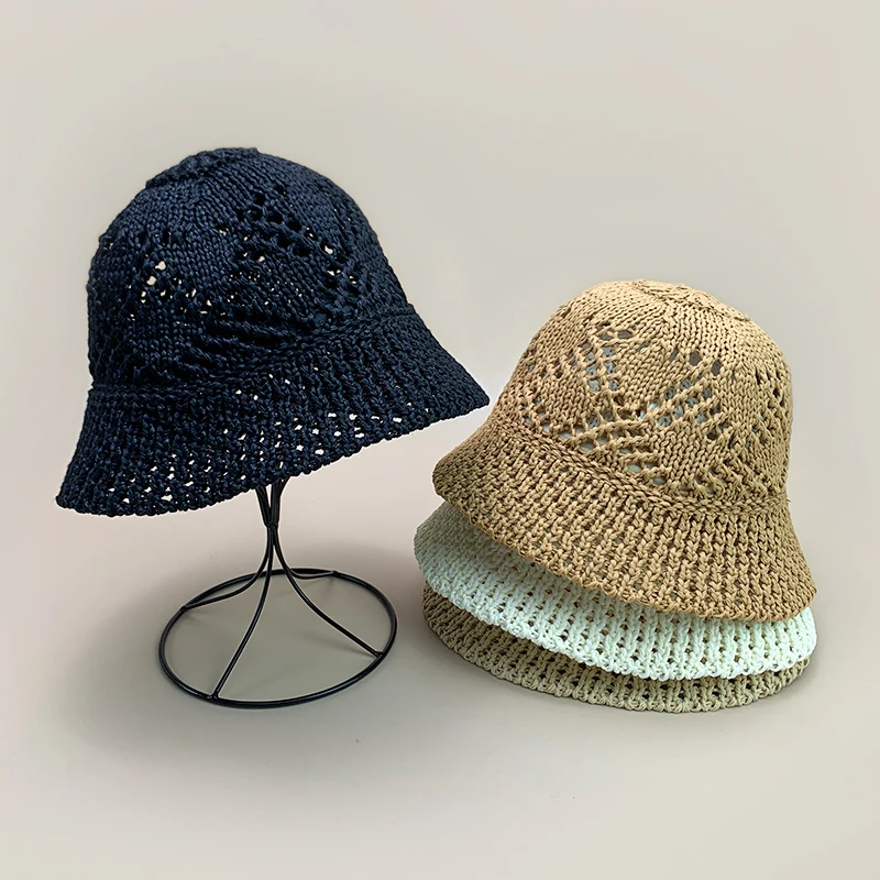 

Niche Crochet Braid Knitted Bucket Hats Solid New Women Sunshade Hollow Out Versatile Breathable Casual Fashion Fisherman Caps