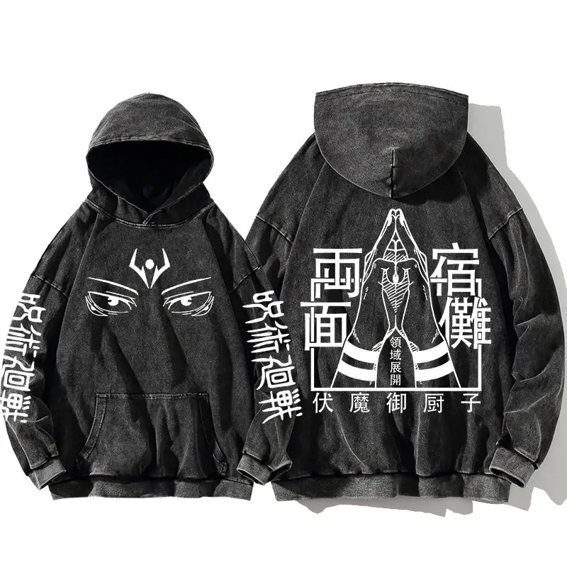 Jujutsu Kaisen Satoru Gojo Sweatshirts Anime Men's High Quality 100% Washed Cotton Hoodie Winter Oversized Streetwear Clothing 4