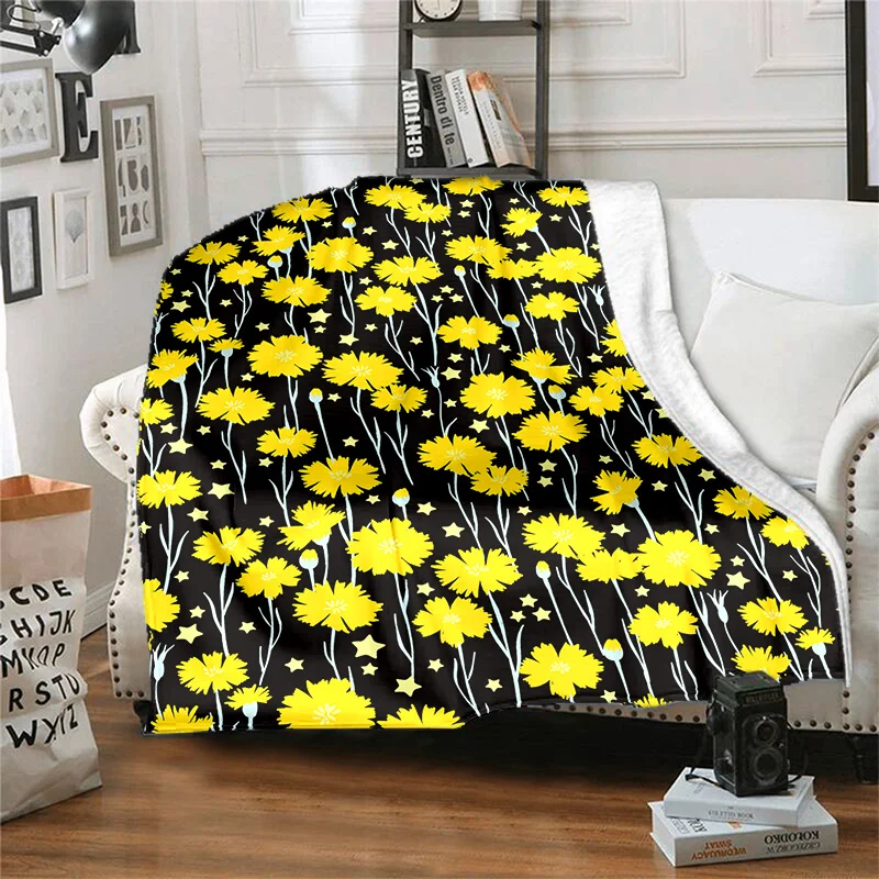 

Cartoon Chrysanthemum Pattern Manta Sofa Bed Cover Plaid Soft Warm Flannel Throw Noon Break Blankets Fans Gif Soft Blanket