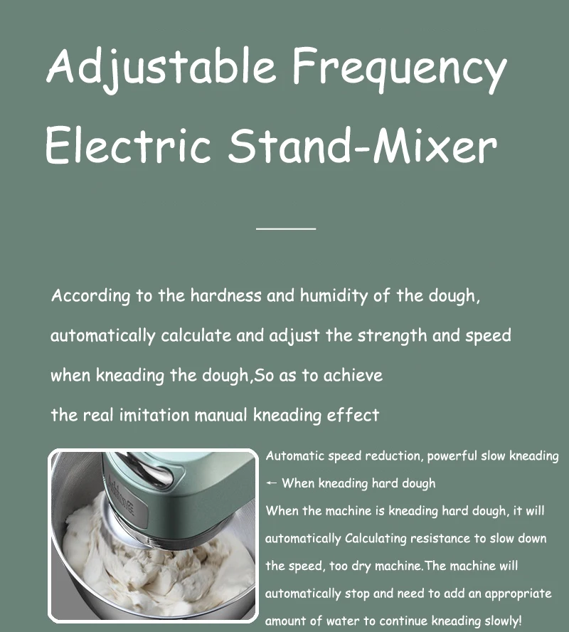 X7 Tilt-Head Electric Stand Mixer Professional Grade Chef Machine 7L 800W 304 Stainless Steel Frequency conversion  With 9 Gears