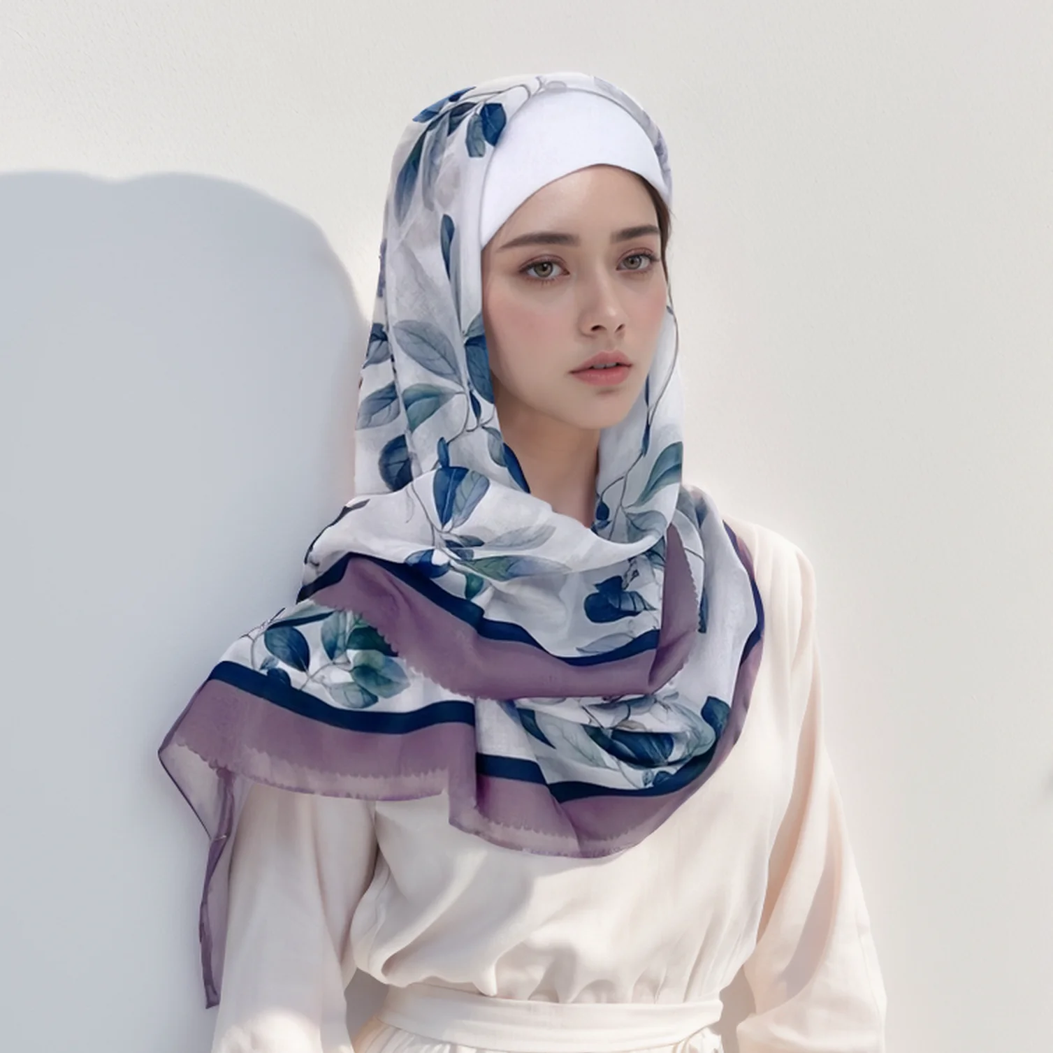 51Colors Malaysia Tudung Bawal Flower Print Hijab Laser Cut Edge Headscarf Premium Cotton Voile Soft Fashion Muslim Square Scarf 2