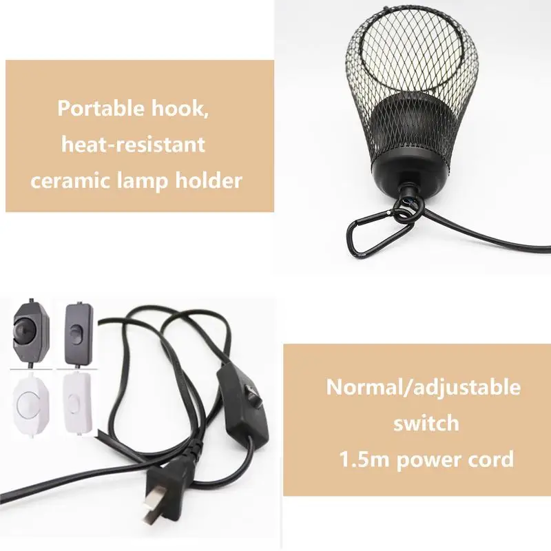 Tortoise Heat Lamp Parakeet Bird Warming Lamp 100W No Light Ceramic Bearded Dragon Snake Turtle Pet Heater Lampshade