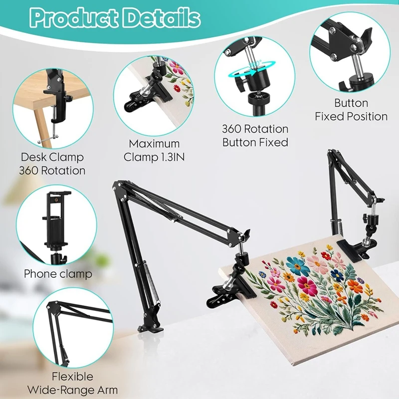 Adjustable Embroidery Hoop Holder Rotating Hoop Holder Folding Embroidery Hoop Needle Art Frame And Phone 2Pc