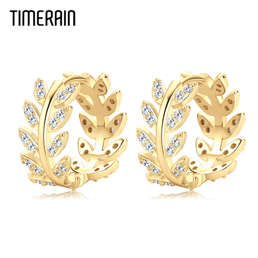 

Timerain 1.3mm Full Moissanite Leaves Earring 925 Silver Female Fashion Leaf Gold Fish Bones Earrings for Women Girl Jewelry